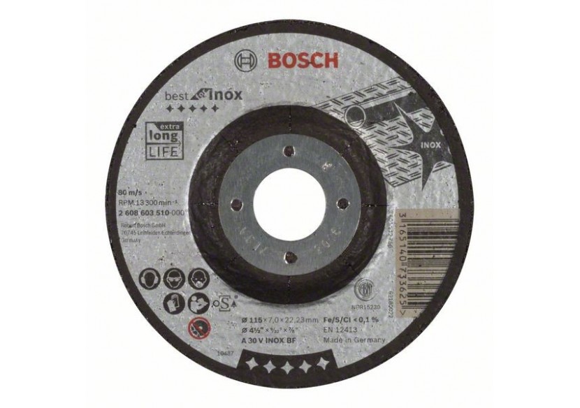 Meule à ébarber à moyeu déporté Best for Inox A 30 V INOX BF, 115 mm, 7,0 mm - 2608603510 - Bosch