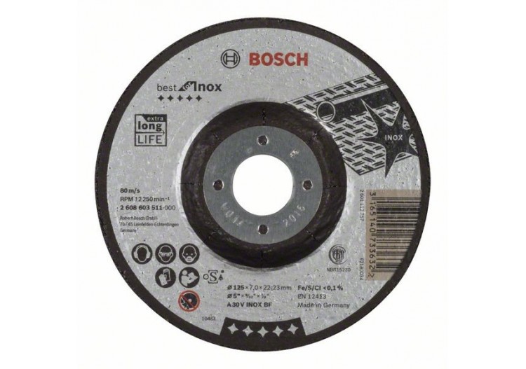 Meule à ébarber à moyeu déporté Best for Inox A 30 V INOX BF, 125 mm, 7,0 mm - 2608603511 - Bosch
