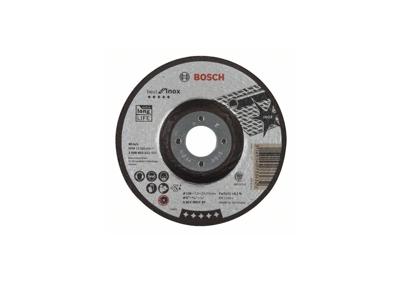 Meule à ébarber à moyeu déporté Best for Inox A 30 V INOX BF, 125 mm, 7,0 mm - 2608603511 - Bosch