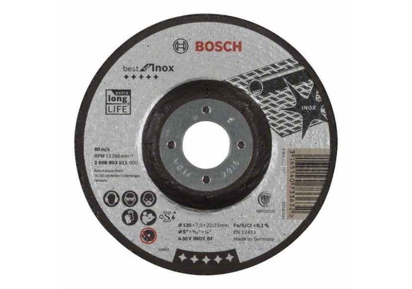 Meule à ébarber à moyeu déporté Best for Inox A 30 V INOX BF, 125 mm, 7,0 mm - 2608603511 - Bosch Meule à ébarber à moyeu déporté Best for Inox A 30 V INOX BF, 125 mm, 7,0 mm - 2608603511 - Bosch