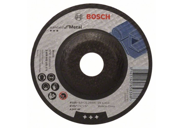 Meule à ébarber à moyeu déporté Standard for Metal A 24 P BF, 115 mm, 22,23 mm, 6,0 mm - 2608603181 - Bosch