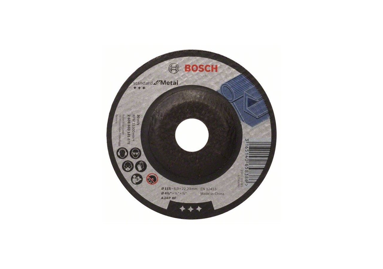 Meule à ébarber à moyeu déporté Standard for Metal A 24 P BF, 115 mm, 22,23 mm, 6,0 mm - 2608603181 - Bosch