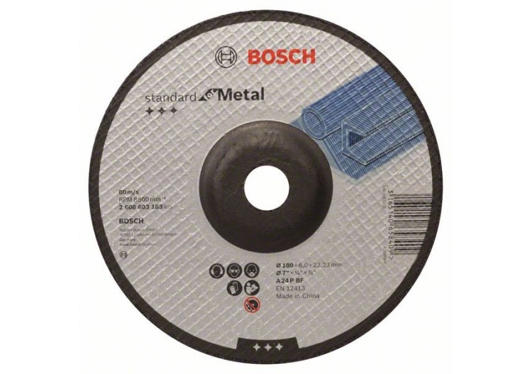 Meule à ébarber à moyeu déporté Standard for Metal A 24 P BF, 180 mm, 22,23 mm, 6,0 mm - 2608603183 - Bosch