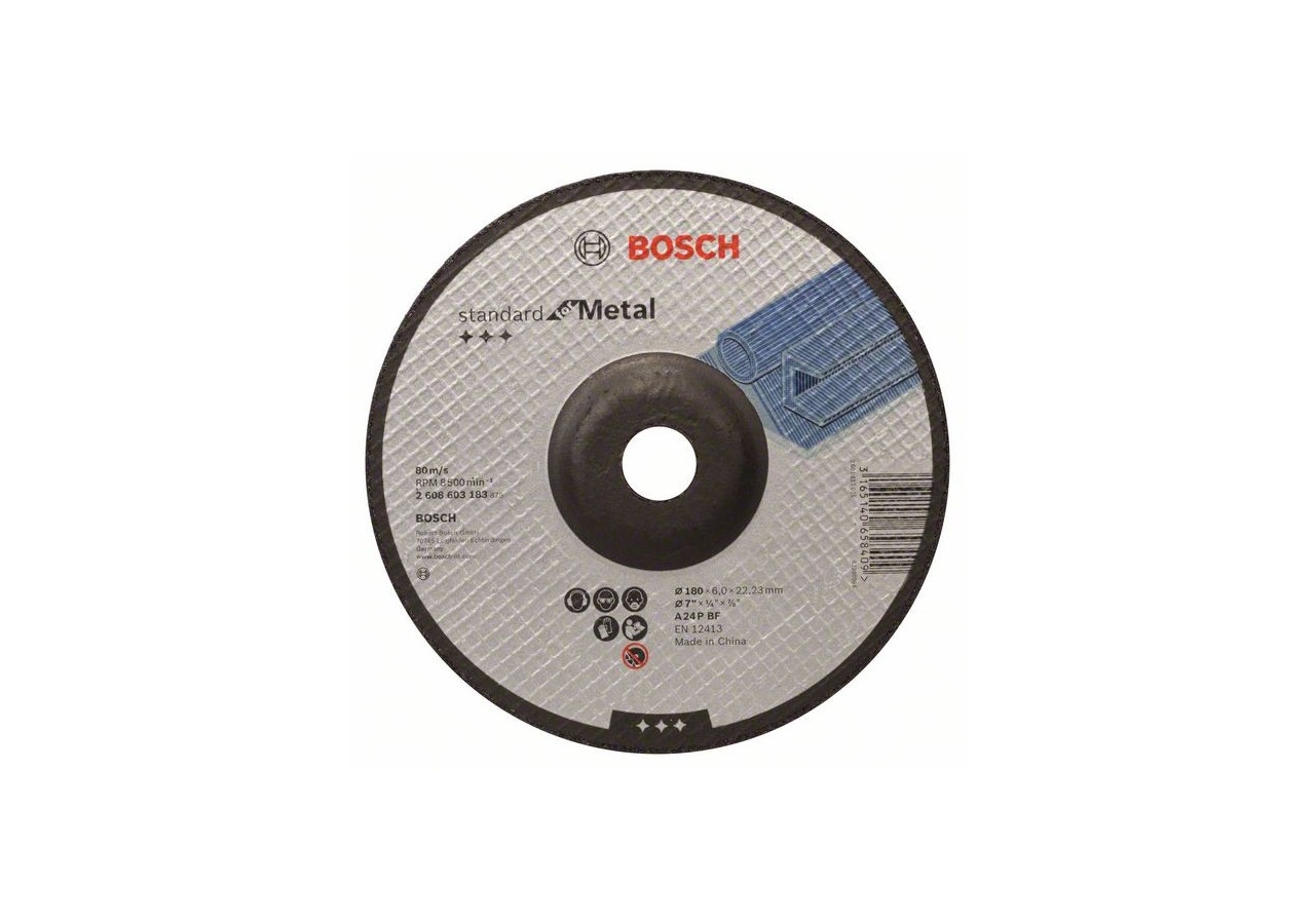 Meule à ébarber à moyeu déporté Standard for Metal A 24 P BF, 180 mm, 22,23 mm, 6,0 mm - 2608603183 - Bosch