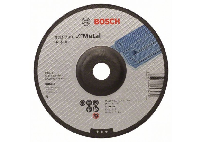 Meule à ébarber à moyeu déporté Standard for Metal A 24 P BF, 180 mm, 22,23 mm, 6,0 mm - 2608603183 - Bosch Meule à ébarber à moyeu déporté Standard for Metal A 24 P BF, 180 mm, 22,23 mm, 6,0 mm - 2608603183 - Bosch