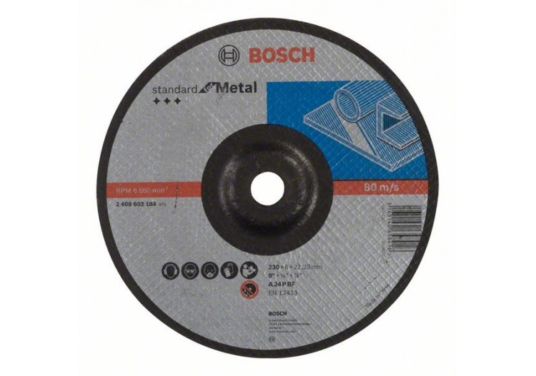 Meule à ébarber à moyeu déporté Standard for Metal A 24 P BF, 230 mm, 22,23 mm, 6,0 mm - 2608603184 - Bosch