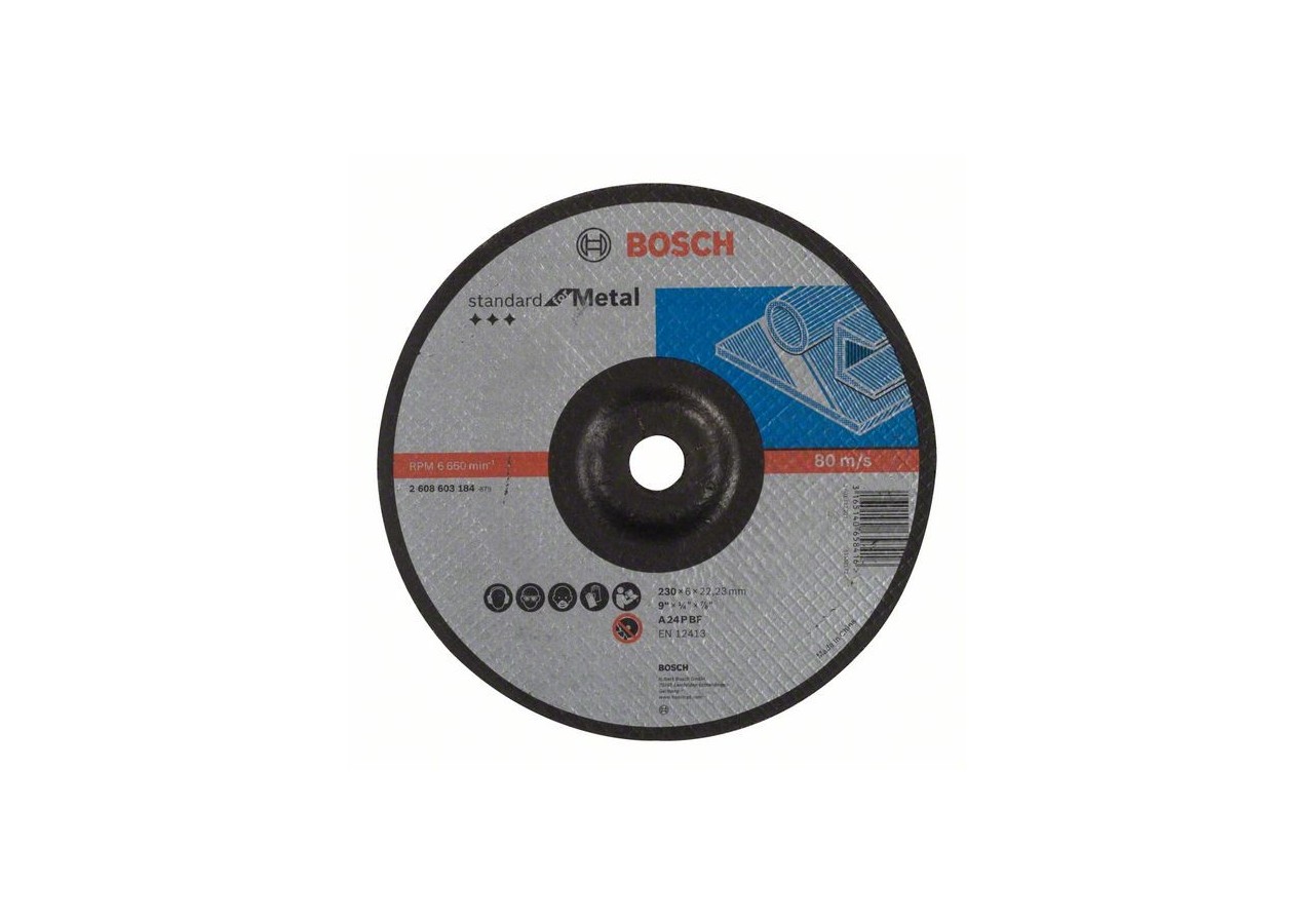 Meule à ébarber à moyeu déporté Standard for Metal A 24 P BF, 230 mm, 22,23 mm, 6,0 mm - 2608603184 - Bosch