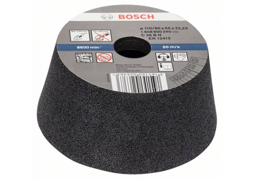 Meule boisseau conique – Pierre/béton 90 mm, 110 mm, 55 mm, 36 - 1608600240 - Bosch Meule boisseau conique – Pierre/béton 90 mm, 110 mm, 55 mm, 36 - 1608600240 - Bosch