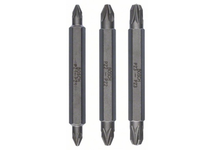 Pack de 3 embouts de tournevis doubles PZ1, PZ2, PZ3 PZ1, PZ2, PZ3 60 mm - 2607001749 - Bosch