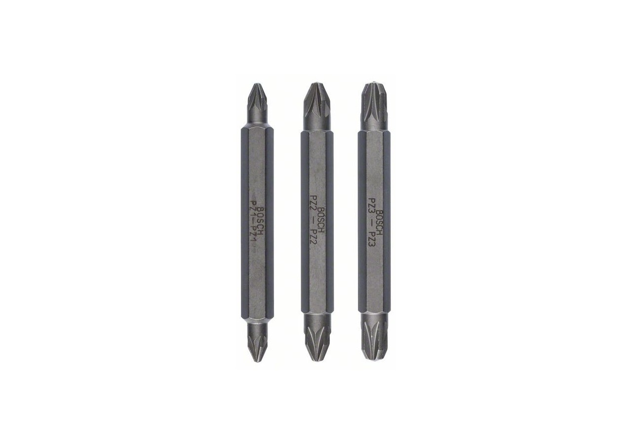 Pack de 3 embouts de tournevis doubles PZ1, PZ2, PZ3 PZ1, PZ2, PZ3 60 mm - 2607001749 - Bosch