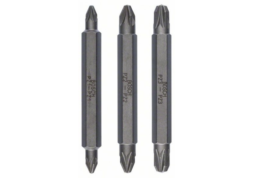 Pack de 3 embouts de tournevis doubles PZ1, PZ2, PZ3 PZ1, PZ2, PZ3 60 mm - 2607001749 - Bosch