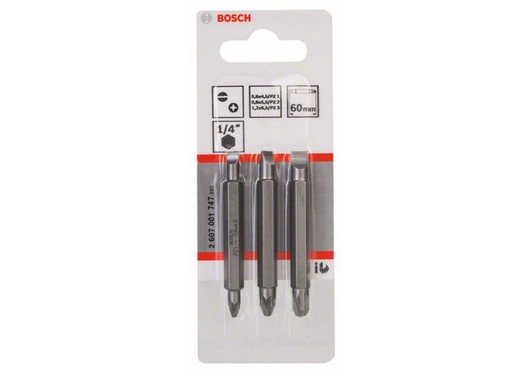 Kit 3 Embouts de tournevis doubles S1,2 S0,6 S0,8 PZ1, PZ2, PZ3 60mm - 2607001747 - Bosch