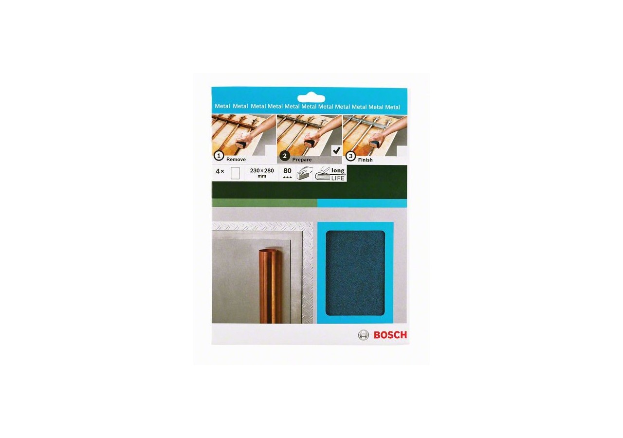 Papier abrasif à usage manuel pour métal, 230 x 280 mm, P80 4 x G : 80 - 2609256C41 - Bosch