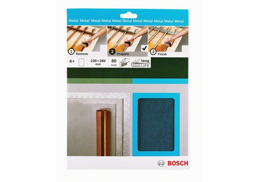 Papier abrasif à usage manuel pour métal, 230 x 280 mm, P80 4 x G : 80 - 2609256C41 - Bosch Papier abrasif à usage manuel pour métal, 230 x 280 mm, P80 4 x G : 80 - 2609256C41 - Bosch