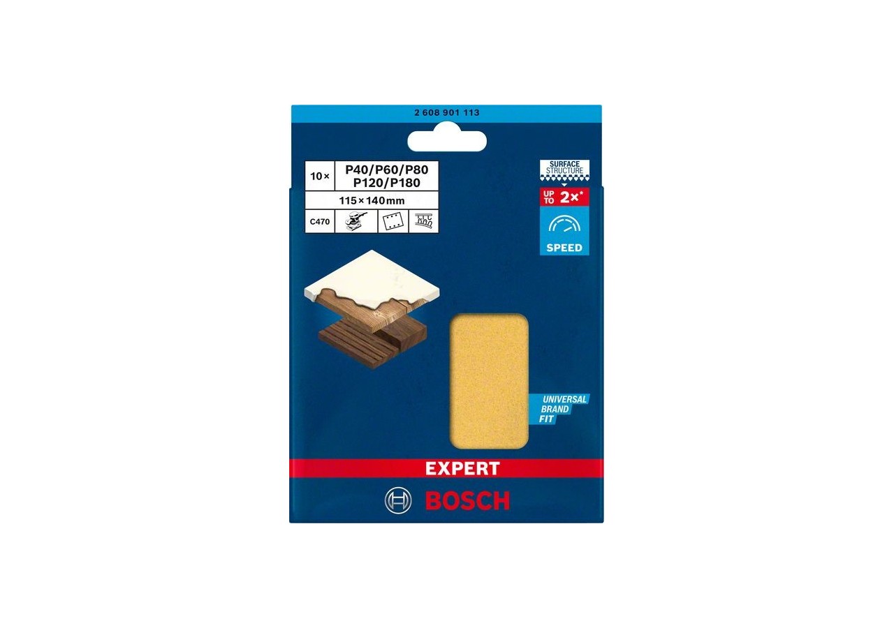 10abrasifs rectangul.s bois et peinture C470 EXPERT 115x140mm G40/80/120/180 - 2608901113 - Bosch