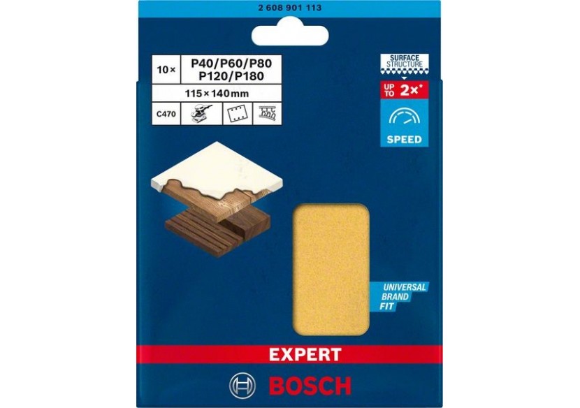 10abrasifs rectangul.s bois et peinture C470 EXPERT 115x140mm G40/80/120/180 - 2608901113 - Bosch 10abrasifs rectangul.s bois et peinture C470 EXPERT 115x140mm G40/80/120/180 - 2608901113 - Bosch
