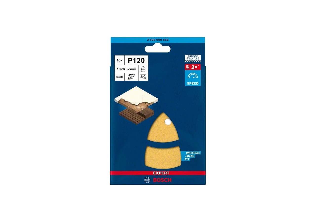 Papier abrasif Expert C470 pour ponceuses Multi 102 x 62 mm, 93 mm, G 120 10 pièces - 2608900888 - Bosch