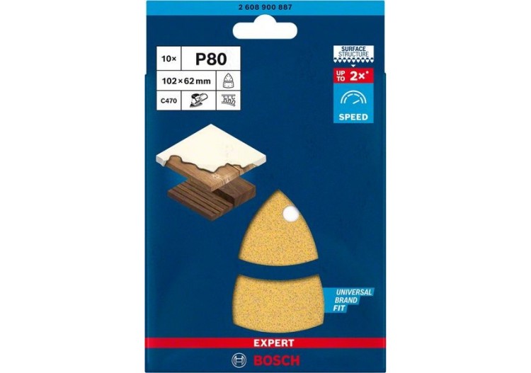 Papier abrasif Expert C470 pour ponceuses Multi 102 x 62 mm, 93 mm, G 80 10 pces - 2608900887 - Bosch