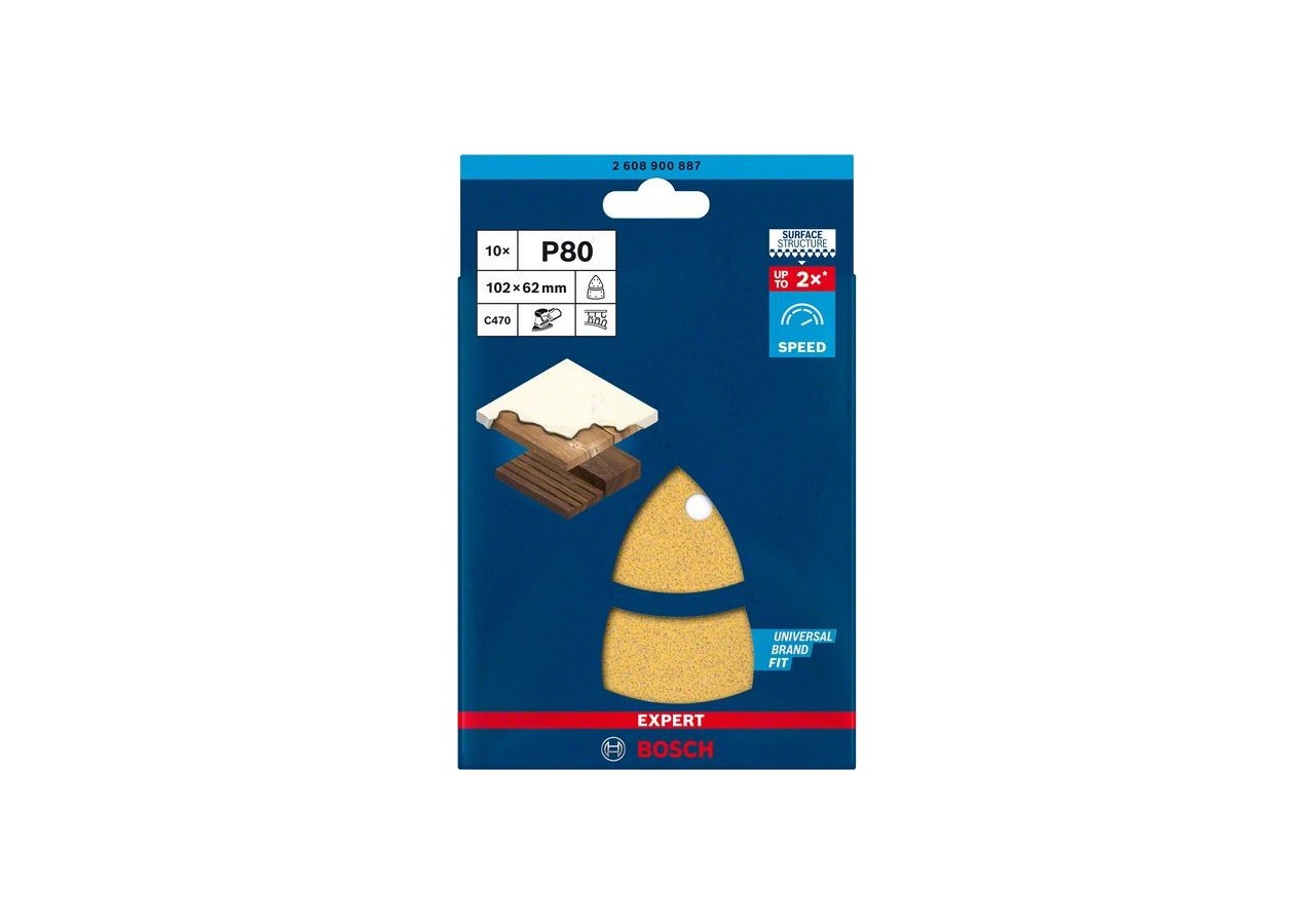 Papier abrasif Expert C470 pour ponceuses Multi 102 x 62 mm, 93 mm, G 80 10 pces - 2608900887 - Bosch