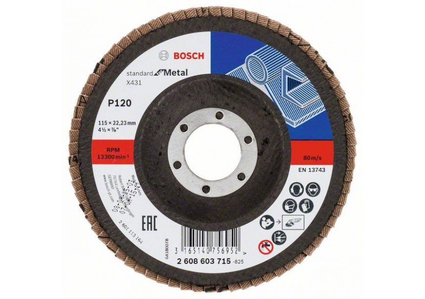 Plateau à lamelles X431, Standard for Metal 115 mm, 22,23 mm, 120 - 2608603715 - Bosch Plateau à lamelles X431, Standard for Metal 115 mm, 22,23 mm, 120 - 2608603715 - Bosch