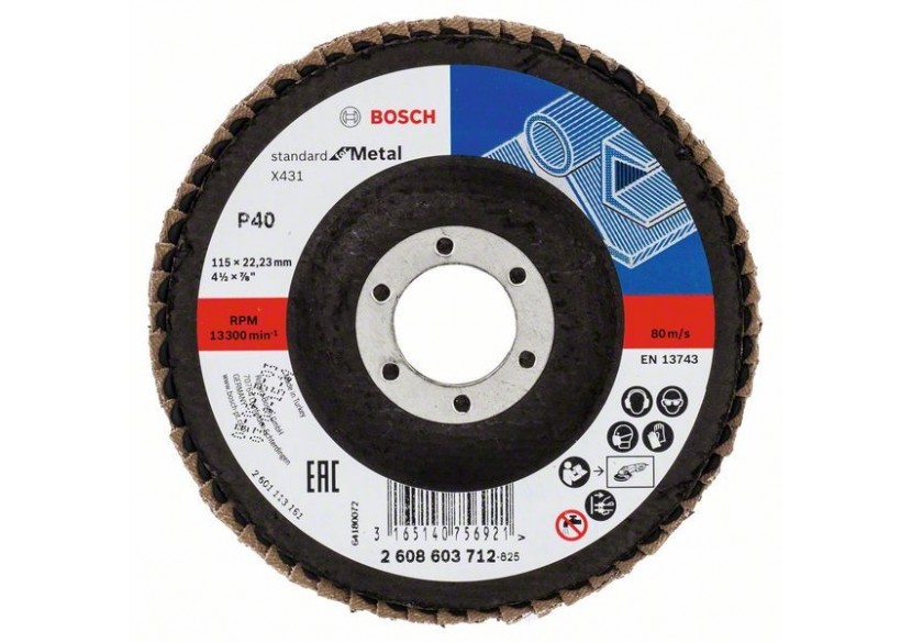 Plateau à lamelles X431, Standard for Metal 115 mm, 22,23 mm, 40 - 2608603712 - Bosch Plateau à lamelles X431, Standard for Metal 115 mm, 22,23 mm, 40 - 2608603712 - Bosch