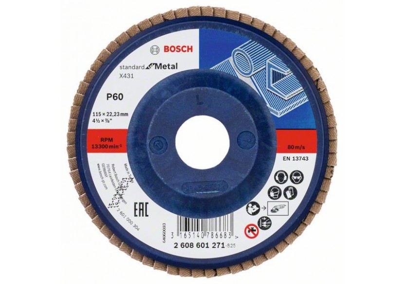Plateau à lamelles X431, Standard for Metal 115 mm, 22,23 mm, 60 - 2608601271 - Bosch Plateau à lamelles X431, Standard for Metal 115 mm, 22,23 mm, 60 - 2608601271 - Bosch