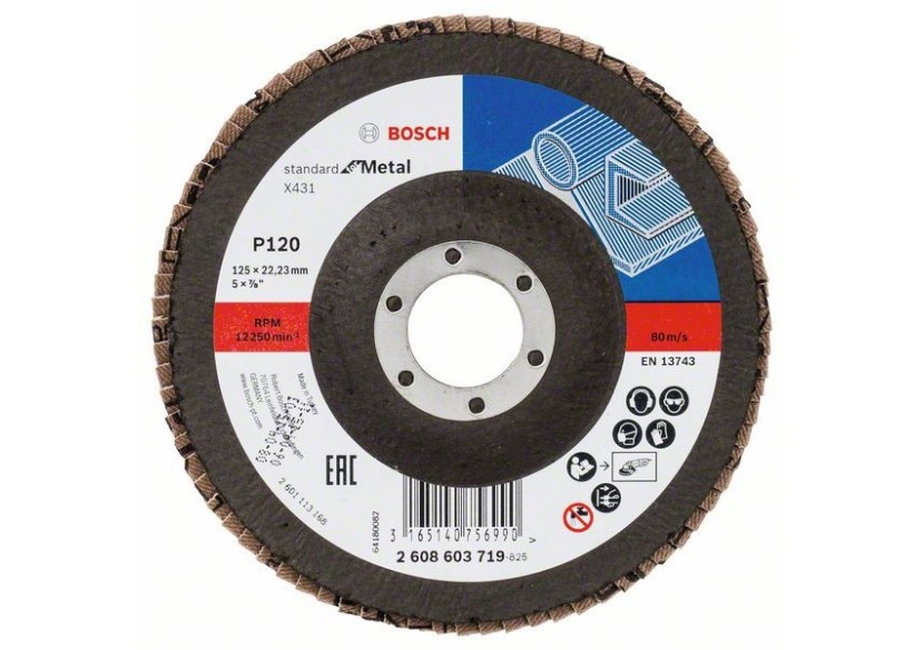 Plateau à lamelles X431, Standard for Metal 125 mm, 22,23 mm, 120 - 2608603719 - Bosch Plateau à lamelles X431, Standard for Metal 125 mm, 22,23 mm, 120 - 2608603719 - Bosch