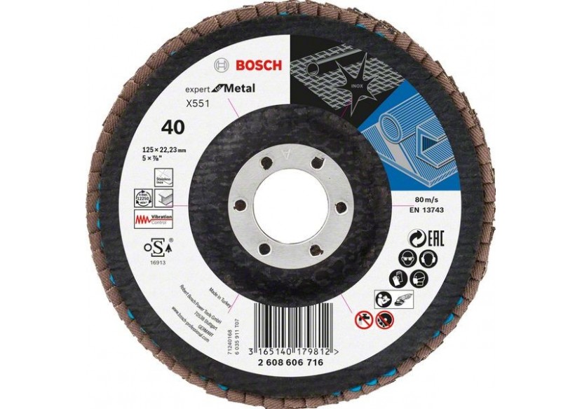 Plateau à lamelles X551, Expert for Metal D : 125 mm  G : 40, coudé - 2608606716 - Bosch Plateau à lamelles X551, Expert for Metal D : 125 mm  G : 40, coudé - 2608606716 - Bosch