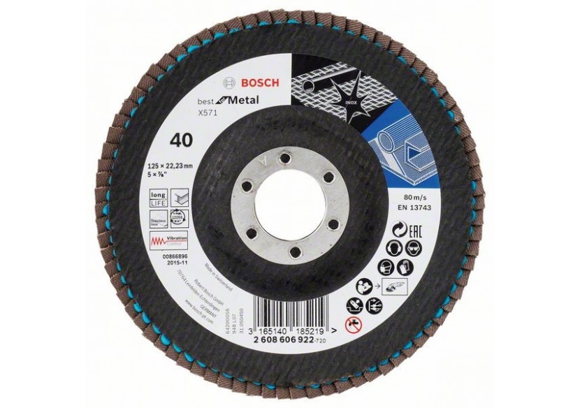 Plateau à lamelles X571, Best for Metal D : 125 mm  G : 40, coudé - 2608606922 - Bosch Plateau à lamelles X571, Best for Metal D : 125 mm  G : 40, coudé - 2608606922 - Bosch