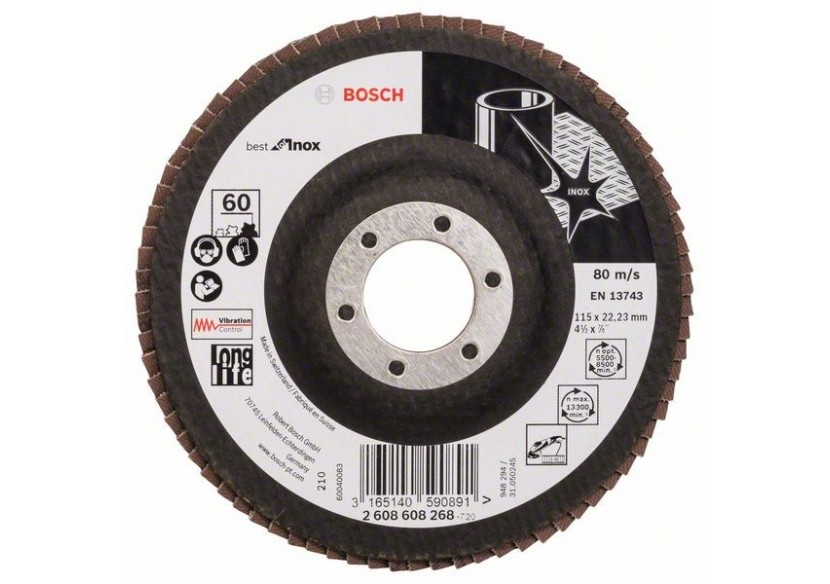 Plateau à lamelles X581, Best for Inox 115 mm, 22,23 mm, 60 - 2608608268 - Bosch Plateau à lamelles X581, Best for Inox 115 mm, 22,23 mm, 60 - 2608608268 - Bosch