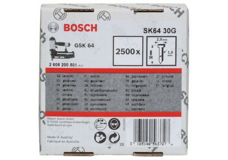 Pointe à tête fraisée SK64 30G 1,6 mm, 30 mm, galvanisé Version galvanisée - 2608200501 - Bosch