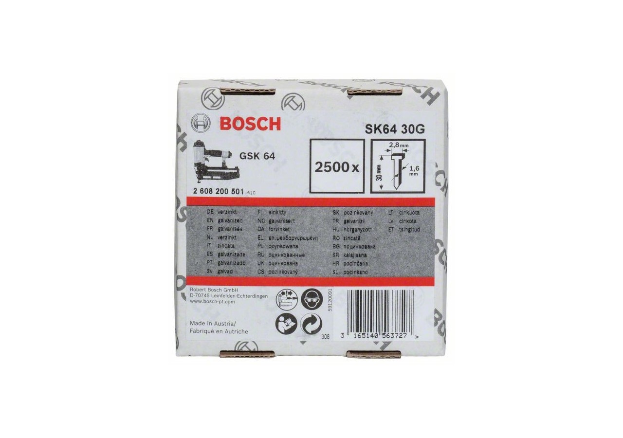 Pointe à tête fraisée SK64 30G 1,6 mm, 30 mm, galvanisé Version galvanisée - 2608200501 - Bosch