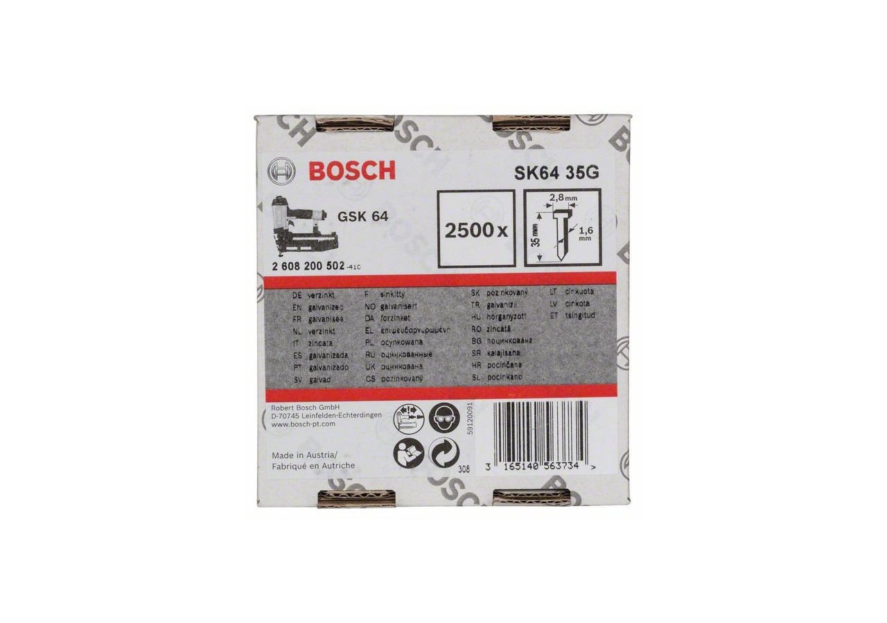 Pointe à tête fraisée SK64 35G 1,6 mm, 35 mm, galvanisé Version galvanisée - 2608200502 - Bosch