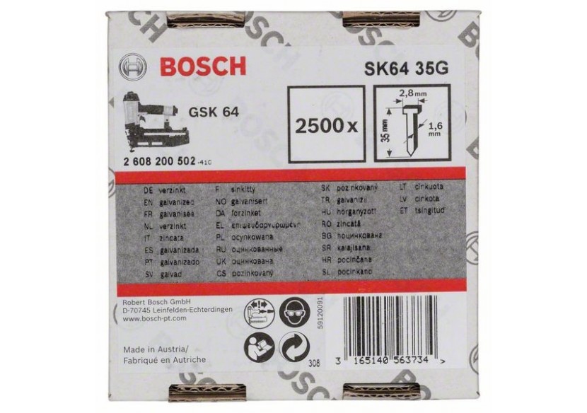 Pointe à tête fraisée SK64 35G 1,6 mm, 35 mm, galvanisé Version galvanisée - 2608200502 - Bosch