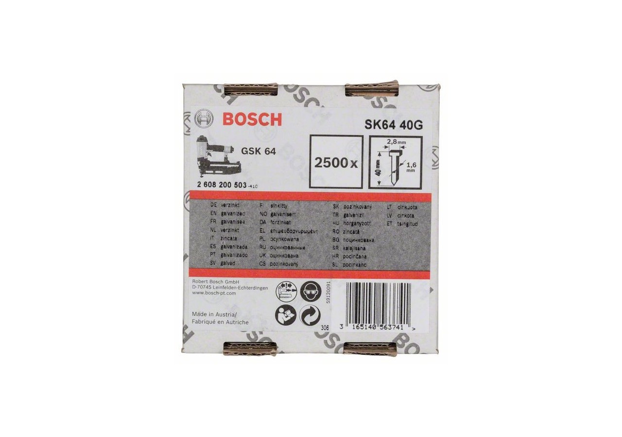 Pointe à tête fraisée SK64 40G 1,6 mm, 40 mm, galvanisé Version galvanisée - 2608200503 - Bosch