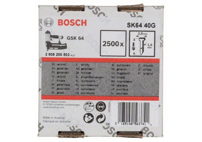 Pointe à tête fraisée SK64 40G 1,6 mm, 40 mm, galvanisé Version galvanisée - 2608200503 - Bosch