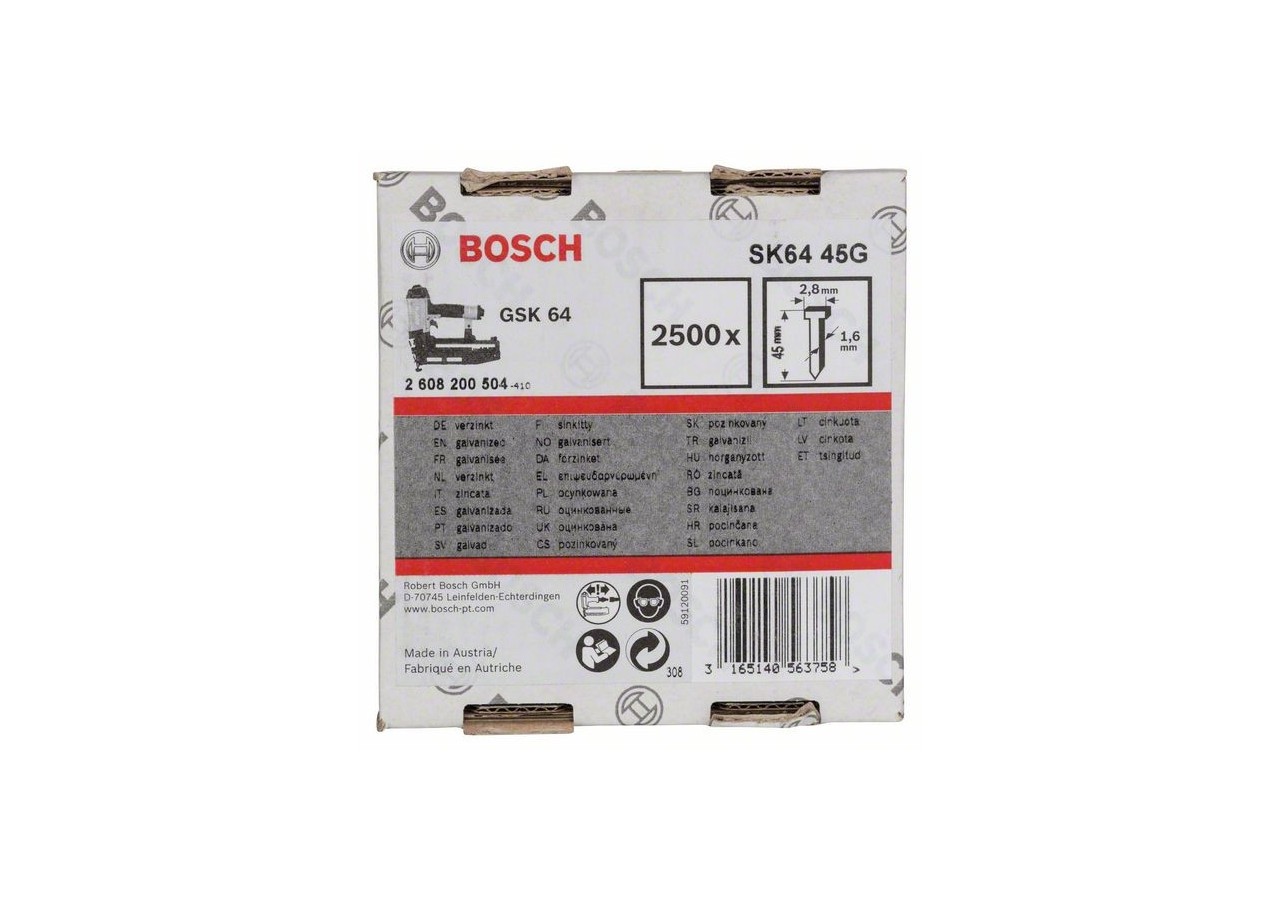 Pointe à tête fraisée SK64 45G 1,6 mm, 45 mm, galvanisé Version galvanisée - 2608200504 - Bosch