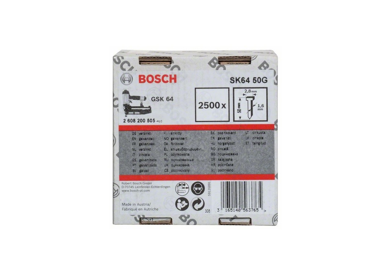 Pointe à tête fraisée SK64 50G 1,6 mm, 50 mm, galvanisé Version galvanisée - 2608200505 - Bosch