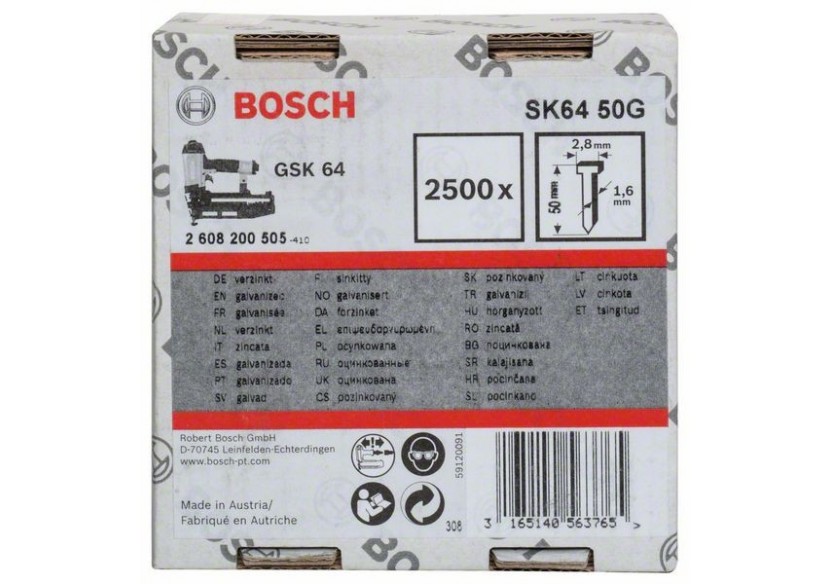 Pointe à tête fraisée SK64 50G 1,6 mm, 50 mm, galvanisé Version galvanisée - 2608200505 - Bosch