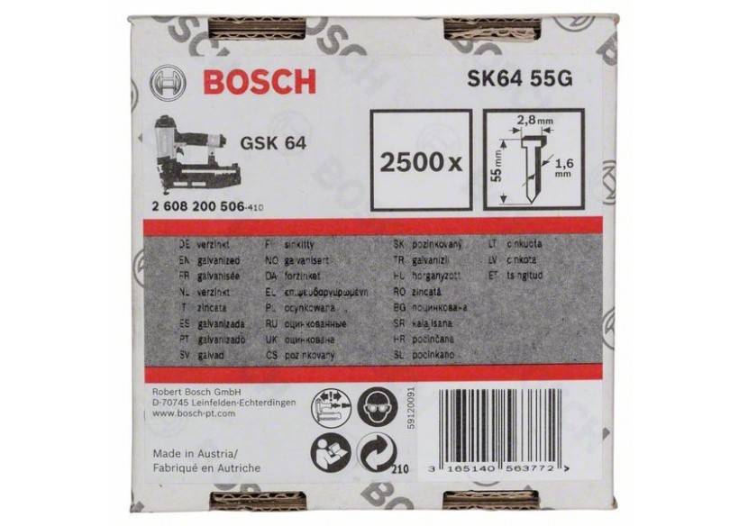 Pointe à tête fraisée SK64 55G 1,6 mm, 55 mm, galvanisé Version galvanisée - 2608200506 - Bosch