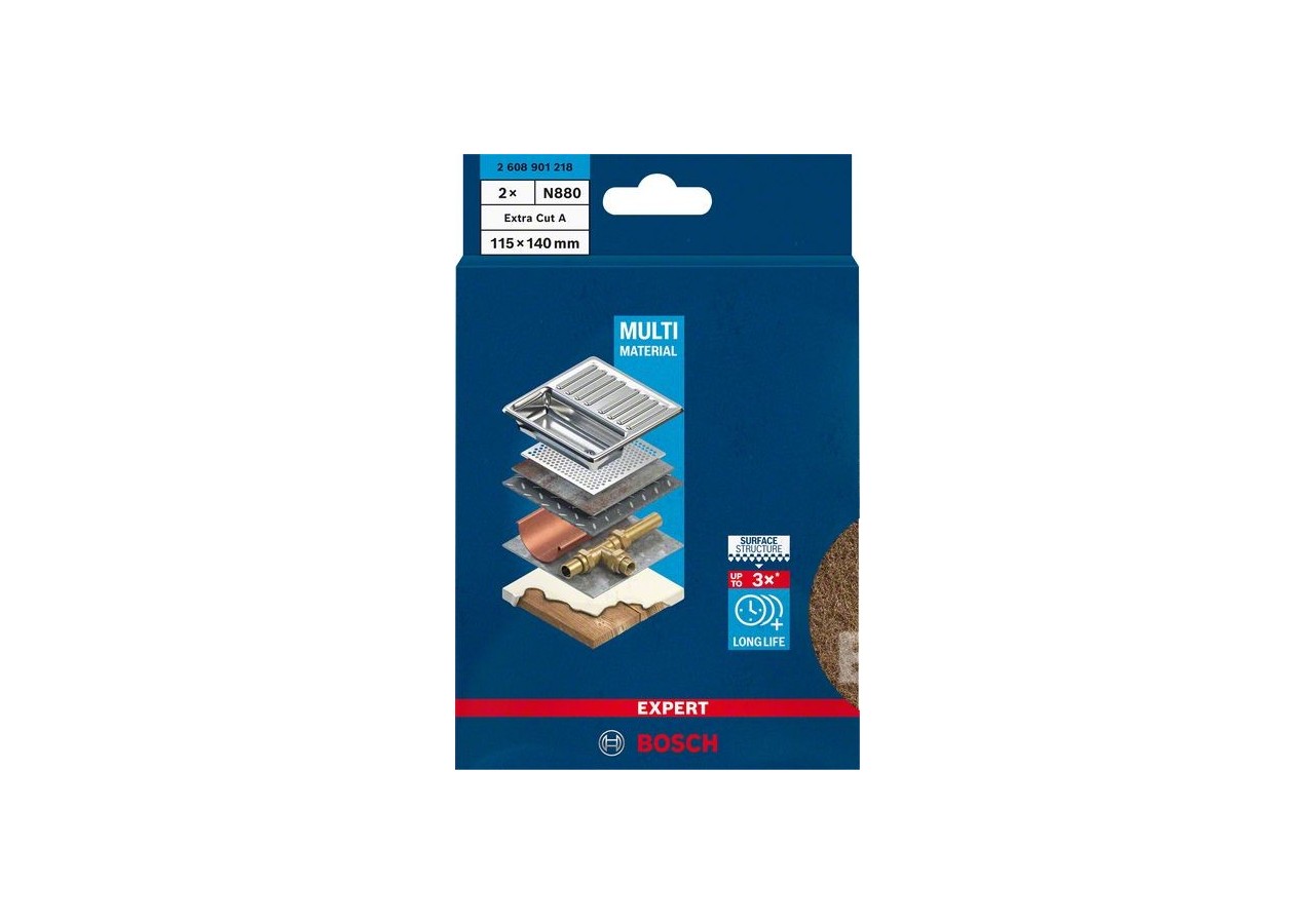 Rectangle en non-tissé Expert N880 pour ponçage manuel 115 x 140 mm, Gros A - 2608901218 - Bosch