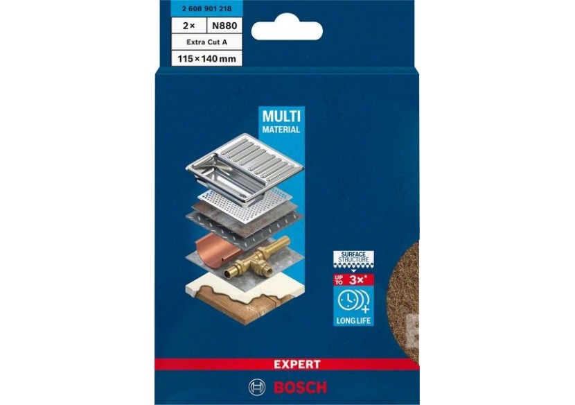 Rectangle en non-tissé Expert N880 pour ponçage manuel 115 x 140 mm, Gros A - 2608901218 - Bosch