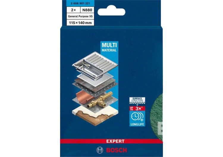 Rectangle en non-tissé Expert N880 pour ponçage manuel 115 x 140 mm, Très Fin A - 2608901221 - Bosch