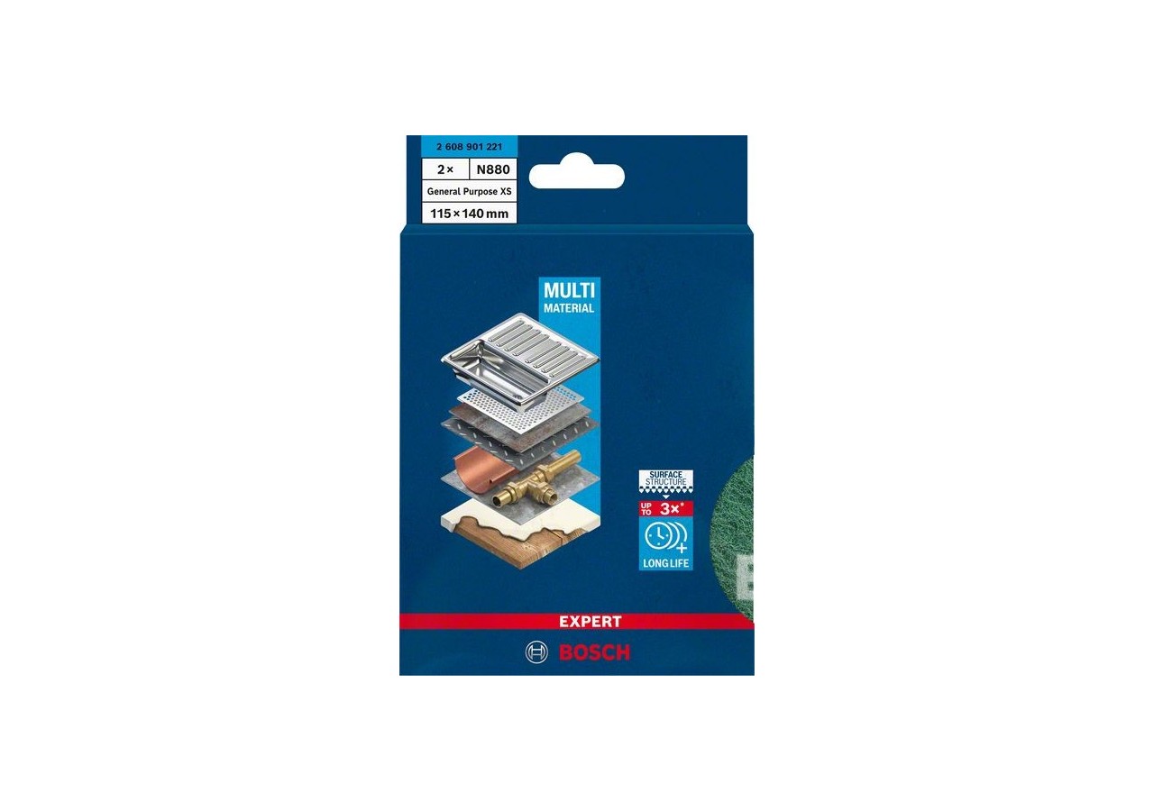 Rectangle en non-tissé Expert N880 pour ponçage manuel 115 x 140 mm, Très Fin A - 2608901221 - Bosch