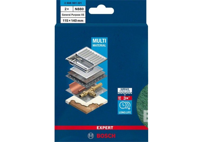 Rectangle en non-tissé Expert N880 pour ponçage manuel 115 x 140 mm, Très Fin A - 2608901221 - Bosch