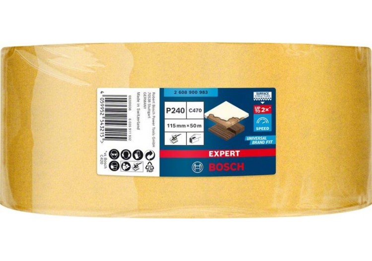 Rouleau abrasif Expert C470 pour ponçage manuel 115 mm x 50 m, G 240 - 2608900983 - Bosch