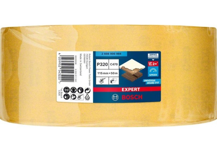 Rouleau abrasif Expert C470 pour ponçage manuel 115 mm x 50 m, G 320 - 2608900984 - Bosch