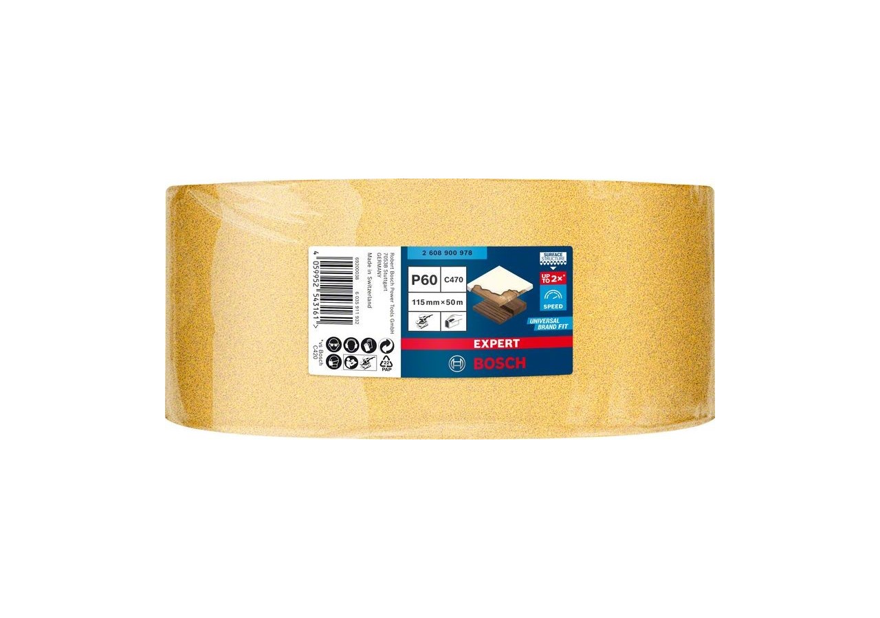 Rouleau abrasif Expert C470 pour ponçage manuel 115 mm x 50 m, G 60 - 2608900978 - Bosch