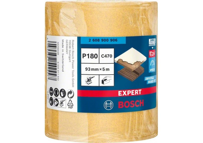 Rouleau abrasif Expert C470 pour ponçage manuel 93 mm, 5 m, G 180 - 2608900906 - Bosch Rouleau abrasif Expert C470 pour ponçage manuel 93 mm, 5 m, G 180 - 2608900906 - Bosch