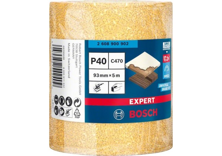 Rouleau abrasif Expert C470 pour ponçage manuel 93 mm, 5 m, G 40 - 2608900902 - Bosch